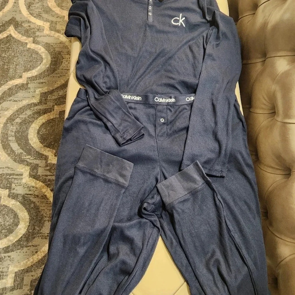Calvin Klein Pajama Set Long Sleeve Shirt Loungewear Viscose  Dark Navy Size M L - Picture 6 of 11